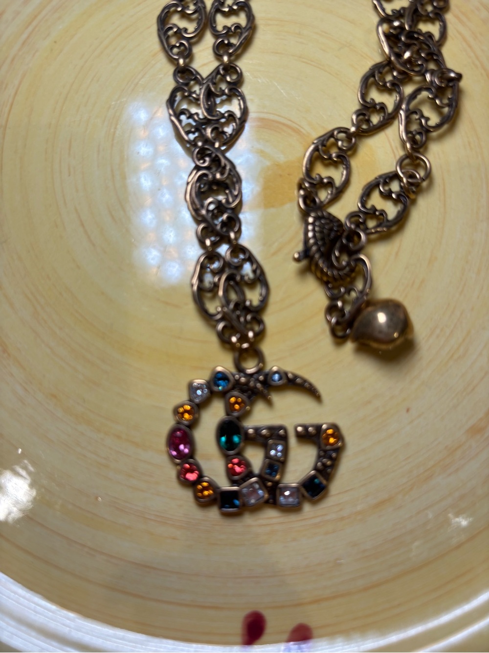 Gold-Tone Multicolor Crystal Double-G Pendant Necklace